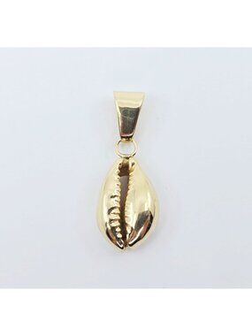 Beautiful 14K Karat Solid Yellow Gold Cowrie Conch Shell Dangle Charm Pendant